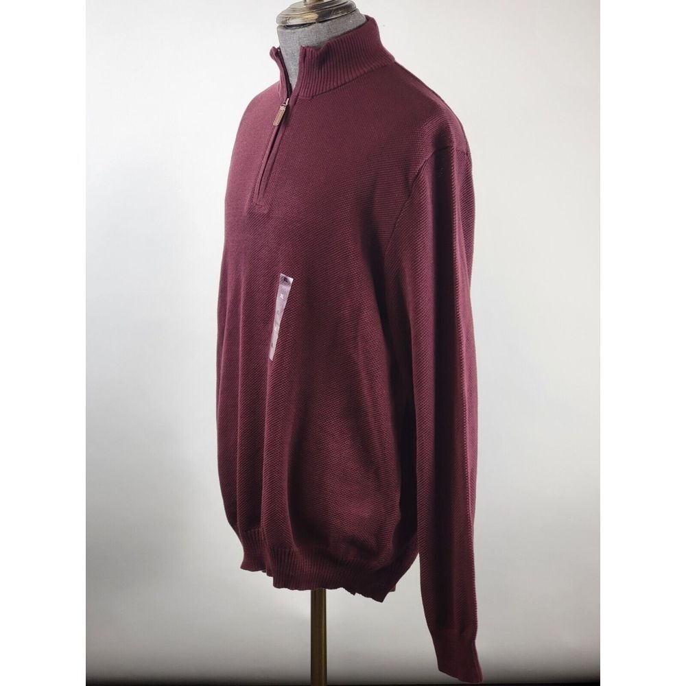 Club Room Sweater Mens XL Red Plum Mock Neck 1/4 Zip Pullover Long Sleeve NWT - Picture 3 of 8
